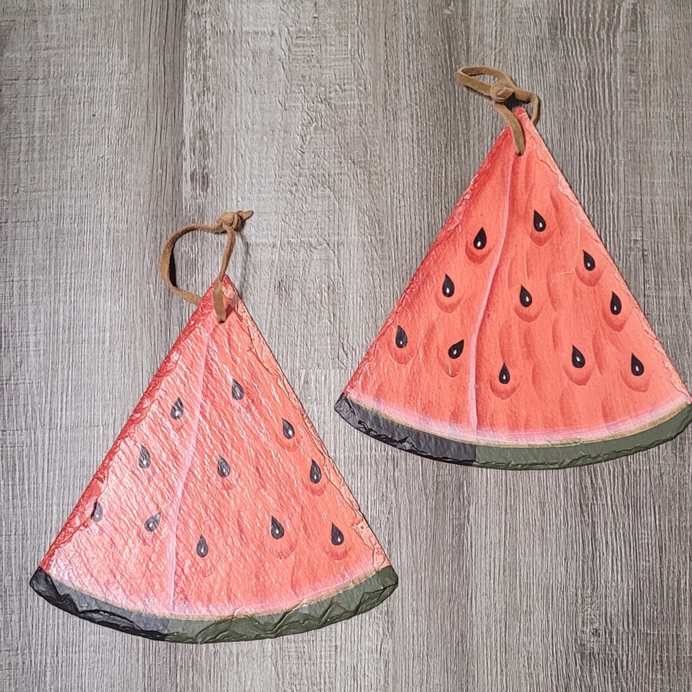 Painted Slate Watermelon Wall Hangings Set of 2